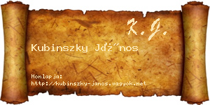 Kubinszky János névjegykártya